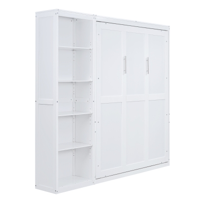 Queen Size Murphy Bed with Shelves, Dual Piston Mechanism, Space-Saving Wall Bed for Multi-Use Rooms, 94" L x 16" W x 88.5" H, White