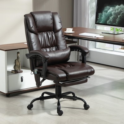 Vinsetto 6-Point Vibration Massage Chair, Height Adjustable Reclining Computer Chair with Retractable Footrest, Brown