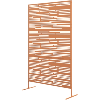 Outsunny 78" Metal Outdoor Privacy Screen, Freestanding Fence, Brown