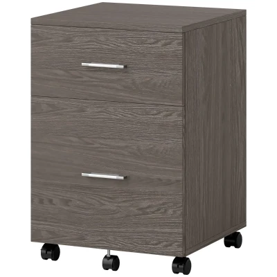 Vinsetto Mobile Filing Cabinet, Vertical File Cabinet with 2 Drawers, Wheels, for Letter or A4 File, Grey