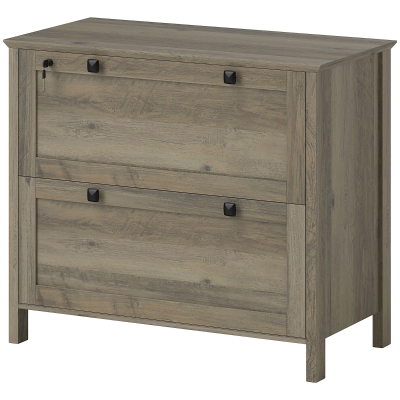 HOMCOM 2 Drawer File Cabinet, Lockable Filing Cabinet with Adjustable Hanging Bar for Letter, A4 Size, Weathered Grey Oak