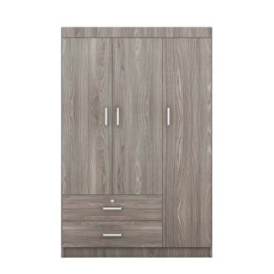 3-Door Wardrobe with 2 Drawers and MDF Construction, Modern Design with Hanging Rail and Shelves, 41.5" L x 18.5" W x 68" H, Grey