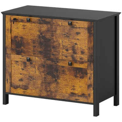 HOMCOM 2 Drawer File Cabinet, Lockable Filing Cabinet with Adjustable Hanging Bar for Letter, A4 Size, Rustic Brown