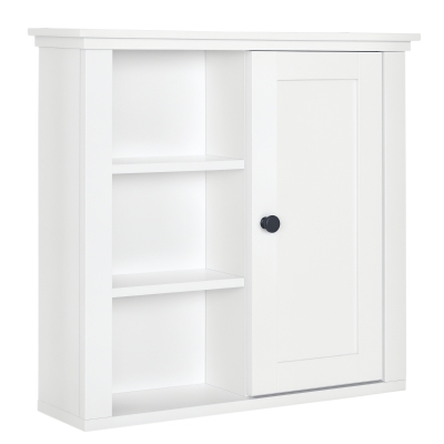 HOMCOM Bathroom Wall Cabinet, Wall Mounted Medicine Cabinet with 3 Open Shelves and Storage Cupboard for Laundry Room, White