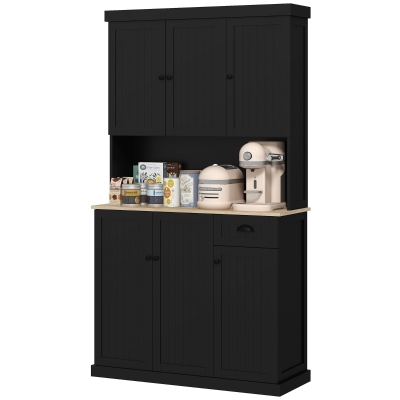 HOMCOM 71" Kitchen Pantry Buffet with Hutch Storage Cabinet Microwave Oven Stand with Drawer, Black