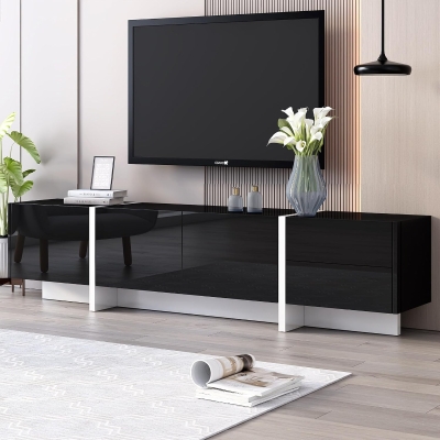 Modern TV Stand Console Table with High Gloss UV Surface, Black