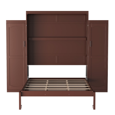 Queen Size Murphy Bed with 2 Wardrobes, Walnut