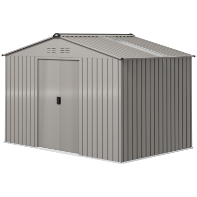 Outsunny 9.1' x 6.4' x 6.3' Garden Storage Shed w/ Foundation Kit Metal Tool Storage House w/ Double Doors Grey