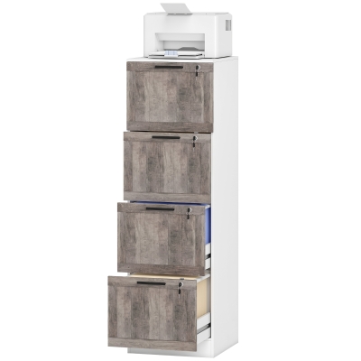 HOMCOM 4 Drawer Filing Cabinet, Farmhouse File Cabinet with Lock, Adjustable Hanging Rails for A4 Letter Size Files, White
