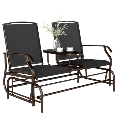 Outsunny Patio Glider Rocking Chair 2 Person Outdoor Loveseat Rocker Garden Furniture Bench, Black