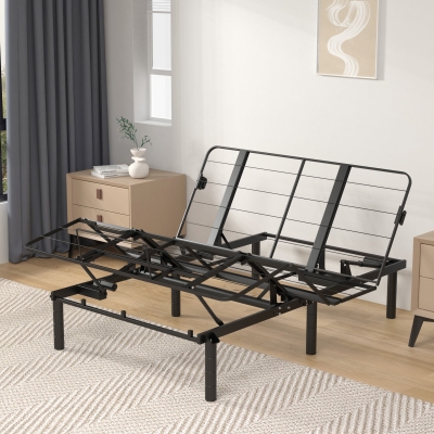 Queen Size Zero-Clearance Adjustable Bed Base with Head and Foot Incline, Black
