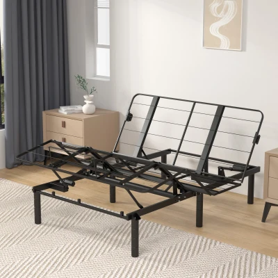 Queen Size Zero-Clearance Adjustable Bed Base with Head and Foot Incline, Black