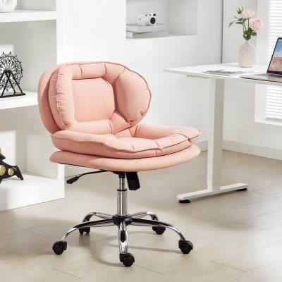 HOMCOM Criss Cross Chair, Swivel Wide Office Chair with Leathaire Upholstery, Tilting, No Arm, Pink