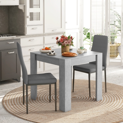 HOMCOM Dining Table Set for 2, Square Kitchen Table and Chairs, Dining Room Table and PU Leather Upholstered Chairs, Grey