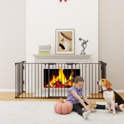 PawHut Foldable Dog Playpen Indoor for Small Medium Dogs with Door, for Stairway, Doorway, Hallway, Black