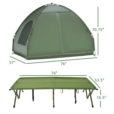 Outsunny 2-Person Tent Cot, 4-in-1 Folding Tent Combo with Air Mattress, Foot Pump, Carry Bag, Off Ground Travel Cot for Camping, Hiking, Backpacking(m-3)