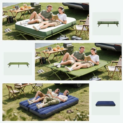 Outsunny 2-Person Tent Cot, 4-in-1 Folding Tent Combo with Air Mattress, Foot Pump, Carry Bag, Off Ground Travel Cot for Camping, Hiking, Backpacking(m-5)