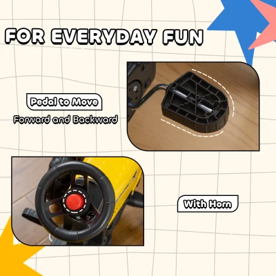 Aosom Kids Ride on Tractor with Back Trailer, Shovel & Rake, Horn, Pedal Go Kart for 3 Years Old, Yellow(m-6)