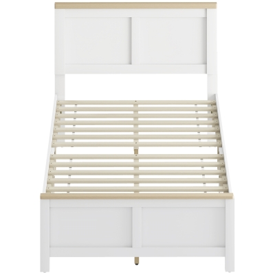 HOMCOM Twin Platform Bed Frame with Headboard, Wooden Slats, White
