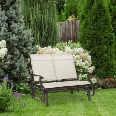 Outsunny 2-Person Outdoor Glider Bench, Beige Loveseat Chair
