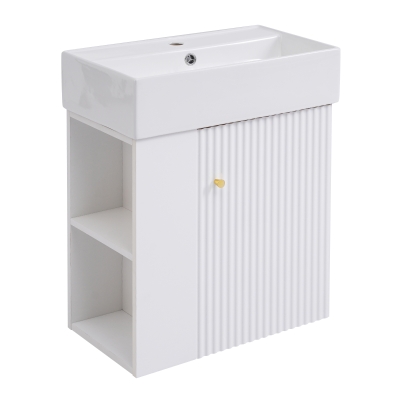 Modern Floating Bathroom Vanity with Ceramic Basin and Side Storage, Cabinet with Rose Gold Handle, 21.5" L x 12" W x 26.5" H, White