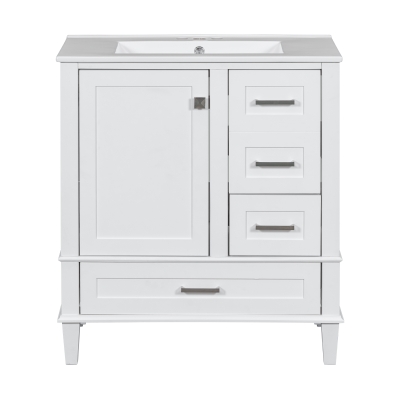 Modern Bathroom Vanity with Sink Combo, Solid Wood Frame, Cabinet with Soft-Close Door and 3 Drawers, 30" L x 18" W x 34" H, White