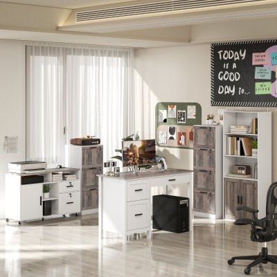 HOMCOM Mobile Printer Stand with Charging Station and USB Ports, Locking Filing Cabinet for A4 and Letter Size, White