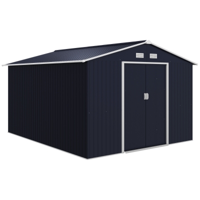 Outsunny 11' x 9' Metal Storage Shed Garden Tool House with Double Sliding Doors, 4 Air Vents for Backyard, Patio, Lawn Dark Grey
