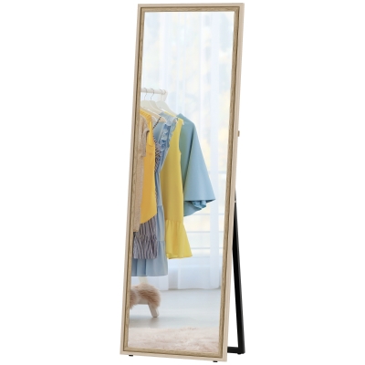 HOMCOM Full Length Mirror, 64" x 21" Rectangle Full Body Mirror with Dual-Tone Frame for Bedroom, White Wood Grain