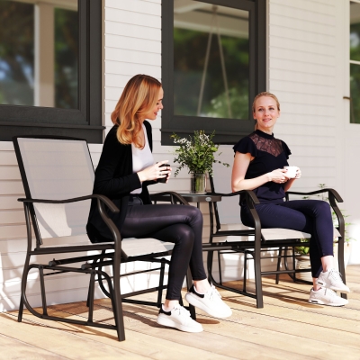 Outsunny Outdoor Glider Chairs Set, 2-Seat Rocking Loveseat, Beige