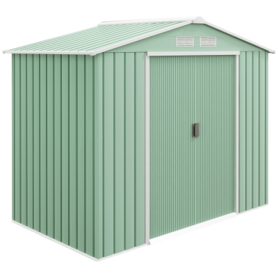 Outsunny 7' x 4' x 6' Garden Storage Shed Outdoor Patio Metal Tool Storage House w/ Foundation Kit and Double Doors Light Green
