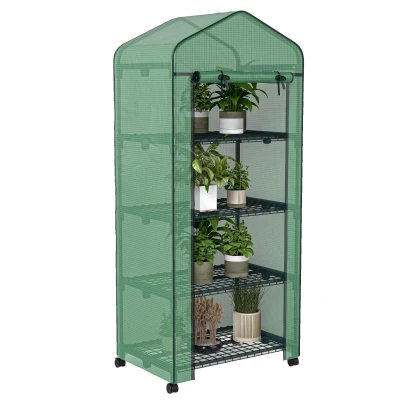 Outsunny Portable Greenhouse, Outdoor Hot House Plant Flower Greenhouse with 4 Tier Shelves, PE Cover, Green