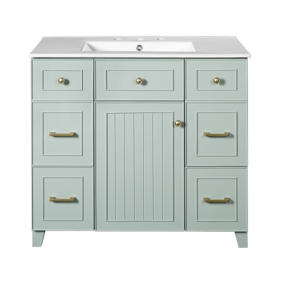36" Bathroom Vanity with Ceramic Sink, Soft-Close Doors and Drawers, Storage Cabinet with Adjustable Shelf, 36" L x 18" W x 34" H, Green