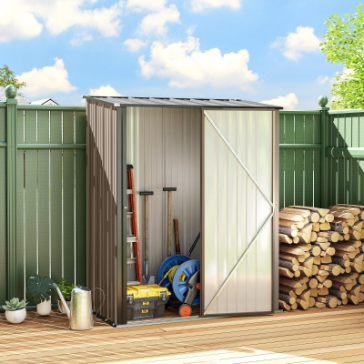 Outsunny 5' x 3' Outdoor Storage Shed, Steel Garden Shed with Single Lockable Door, Tool Storage Shed for Backyard, Brown