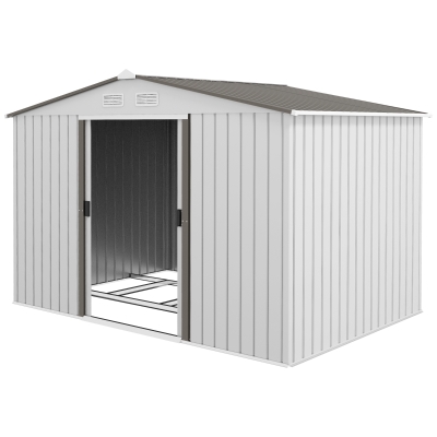 Outsunny 9.1' x 6.4' x 6.3' Garden Storage Shed w/ Foundation Kit Metal Tool Storage House w/ Double Doors Silver