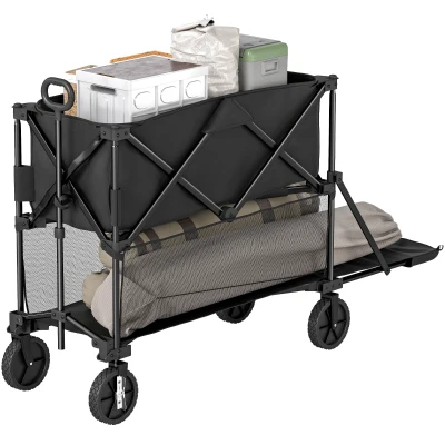 Outsunny Double Decker Folding Wagon Cart, 450LBS & 350L Capacity Collapsible Garden Cart for Camping Sports Shopping and Beach