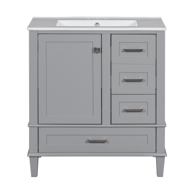Modern Bathroom Vanity with Sink Combo, Solid Wood Frame, Ample Storage Cabinet with Soft-Close Door, 30" L x 18" W x 34" H, Grey