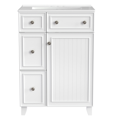 24" Bathroom Vanity Cabinet with 2 Drawers and 1 Door, Ceramic Sink, Cabinet with Solid Wood Construction, 24" L x 18.5" W x 34.5" H, White
