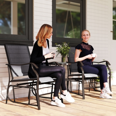 Outsunny Outdoor Glider Chairs Set, 2-Seat Rocking Loveseat, Gray