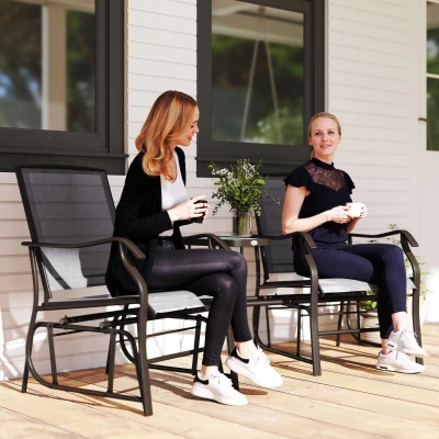 Outsunny Outdoor Glider Chairs Set, 2-Seat Rocking Loveseat, Gray