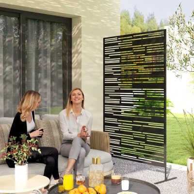 Outsunny 78" Metal Outdoor Privacy Screen, Freestanding Fence, Black