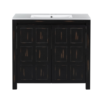 36" Bathroom Vanity with Ceramic Sink, Solid Wood Construction, Storage Cabinet with Soft Close Doors, 36" L x 18.5" W x 34" H, Espresso