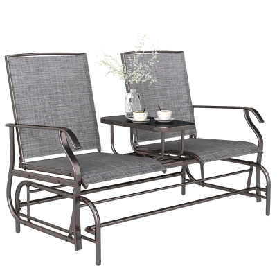 Outsunny Patio Glider Rocking Chair 2 Person Outdoor Loveseat Rocker Garden Furniture Bench, Grey