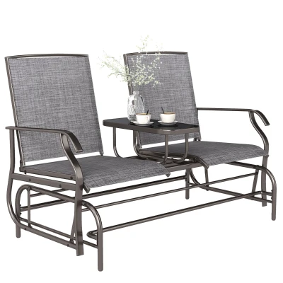Outsunny Patio Glider Rocking Chair 2 Person Outdoor Loveseat Rocker Garden Furniture Bench, Grey