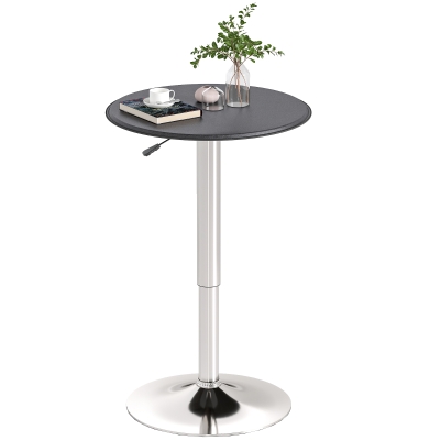 HOMCOM Modern Round Bar Table Adjustment Height Home Pub Bistro Desk Faux Leather Covered Wooden Top Chrome Base Black