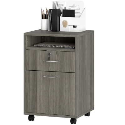 HOMCOM 24" Filing Cabinet with Open Compartment, Lockable Drawer and Wheels, Home Office Storage Cabinet, Distressed Grey