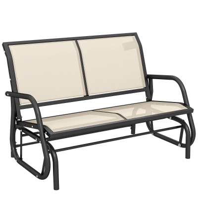 Outsunny Patio Double Glider Outdoor Steel Sling Fabric Gliding Bench Garden Swing Chair Heavy-Duty Porch Rocker Garden Loveseat Cream