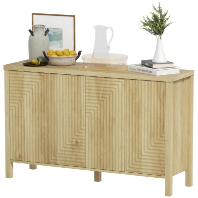 HOMCOM 47" Buffet Cabinet with Storage, Fluted Sideboard with Push to Open Design, 2 Adjustable Shelves and 4 Doors, Natural