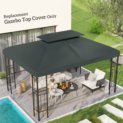 Outsunny 13' x 10' Gazebo Replacement Canopy 2 Tier Top UV Cover Pavilion Garden Patio Outdoor, Grey (TOP ONLY)