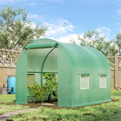 Outsunny 8'x6.6'x6.6' Heavy Duty Walk-in Greenhouse Garden Tunnel Hot House Outdoor Flower Vegetable Growth Warm House Roll Up Door, Windows, Steel